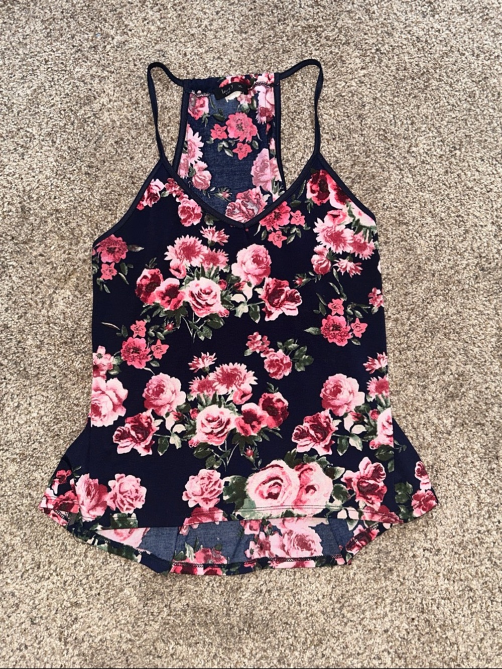 love J Navy Floral Racerback Cami with Pink Roses